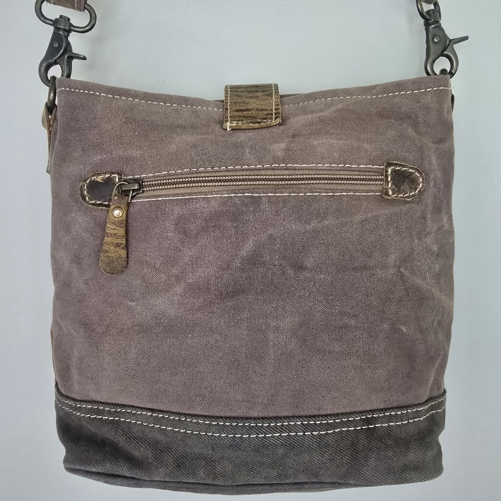 Myra Upcycled Canvas Fur Crossbody Shoulder Bag Purse Brown - Picture 4 of 16